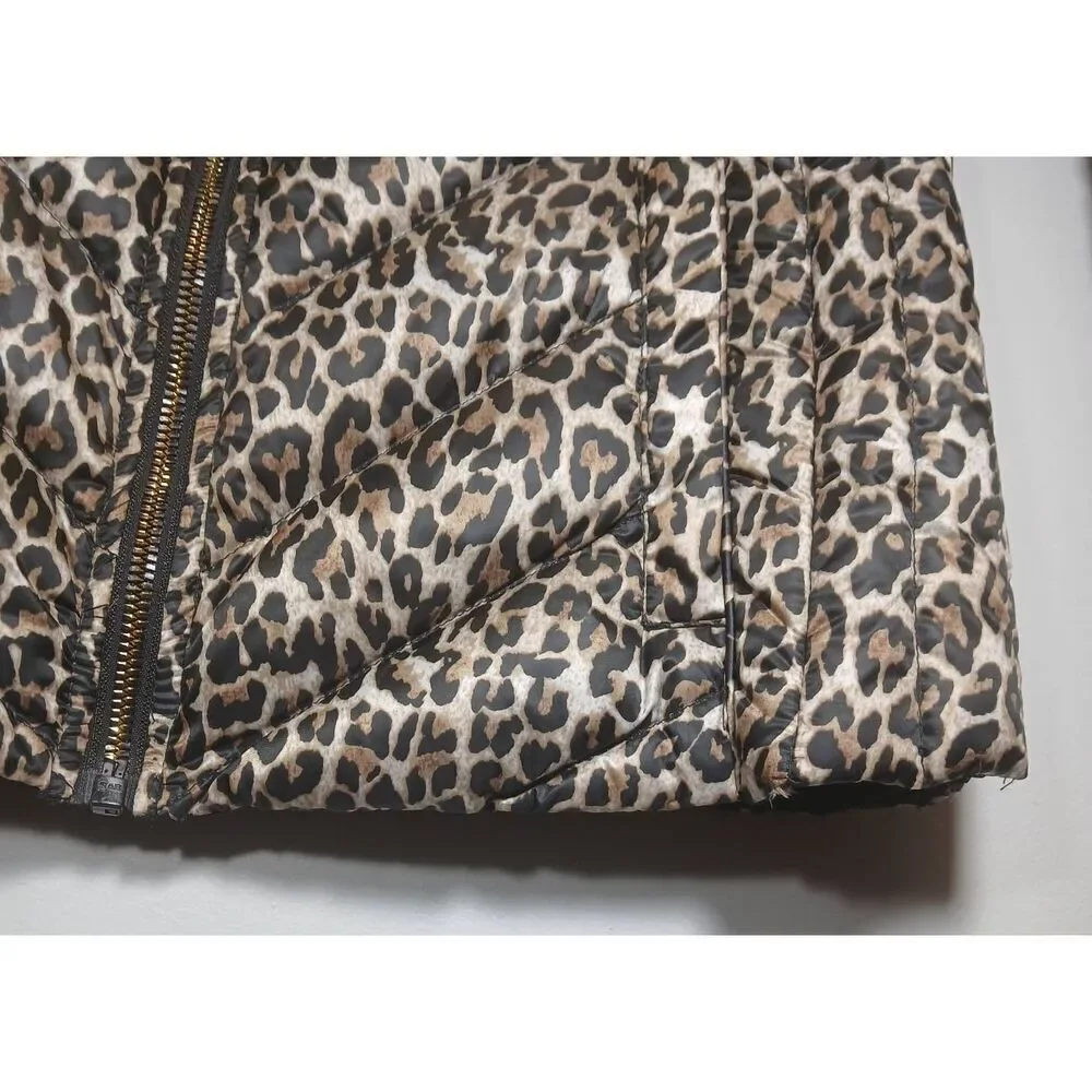 Michael kors womens small down jacket packable hoodie jacket leopard